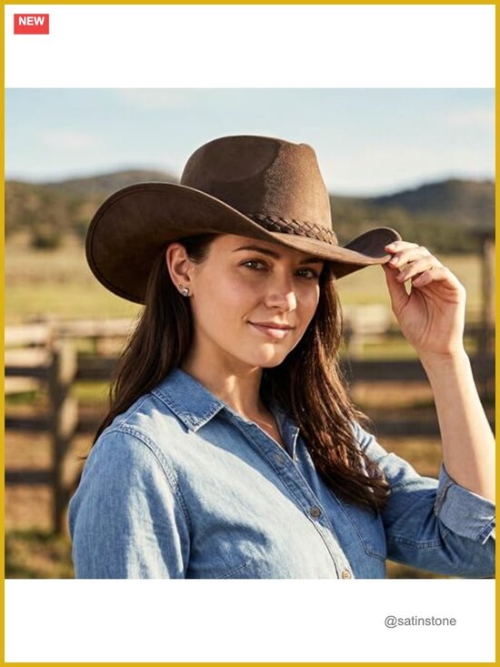 Faux Suede Cowboy Hat - Adjustable Teardrop Western Hat with Wired Brim main image 4